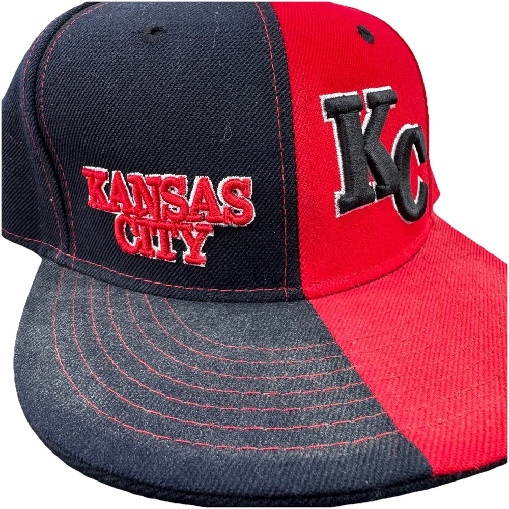 KC Kansas City Half Split Hat Cap Black & White Brand Size Medium Flatfitted